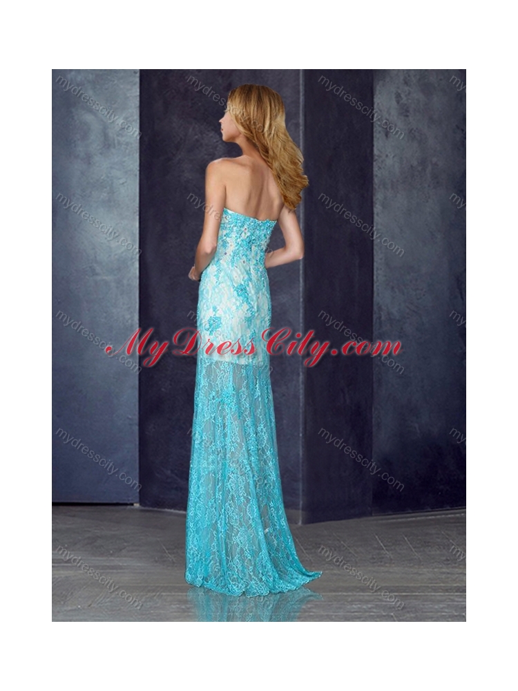 2016 Short Inside Long Outside Beaded Baby Blue Prom Dress with in Lace