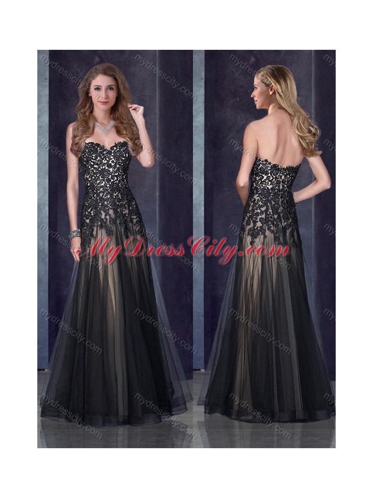 2016 Top Selling Empire Applique Black Prom Dress in Tulle