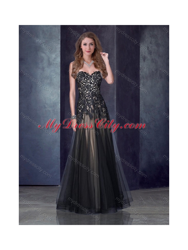 2016 Top Selling Empire Applique Black Prom Dress in Tulle