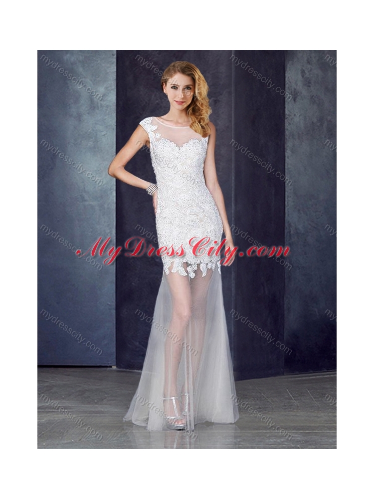 2016 Short Inside Long Outside White Junior Bridesmaid Dresses with Beading and Appliques