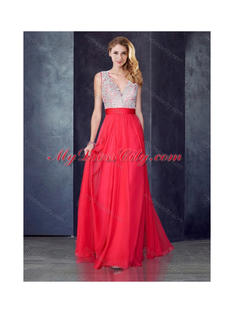 2016 V Neck Red Cheap Bridesmaid Dresses with Appliques and Beading