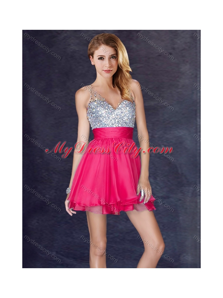 2016 Fashionable Sequined Backless Short Junior Bridesmaid Dresses in Hot Pink