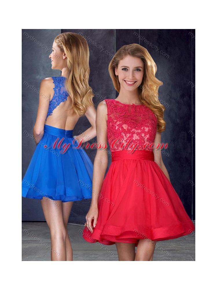 2016 Hot Sale Scoop Backless Red New Bridesmaid Dresses with Appliques and Belt