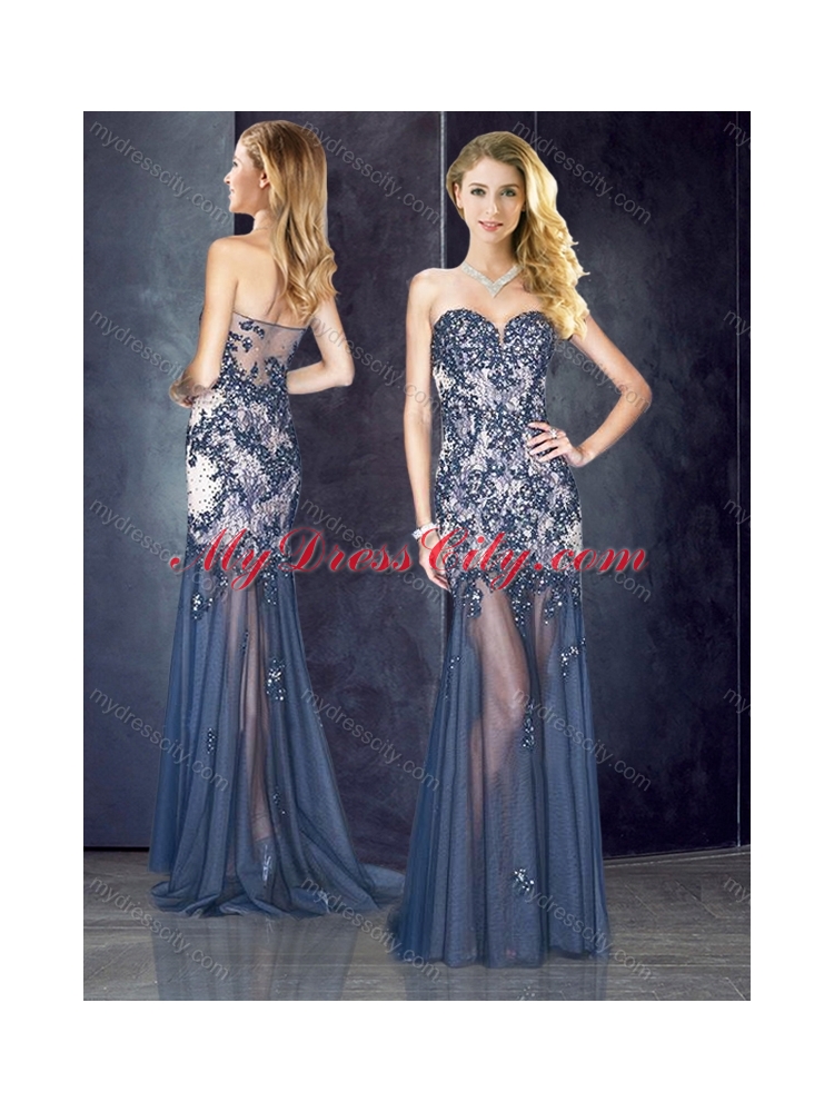 2016 Column Navy Blue New Bridesmaid Dresses with Appliques and Beading