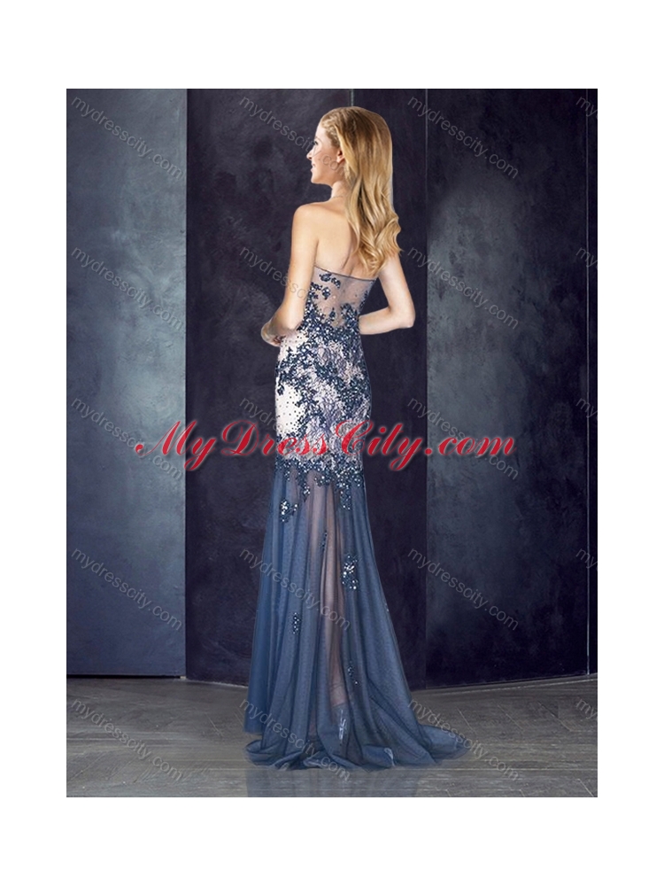 2016 Column Navy Blue New Bridesmaid Dresses with Appliques and Beading