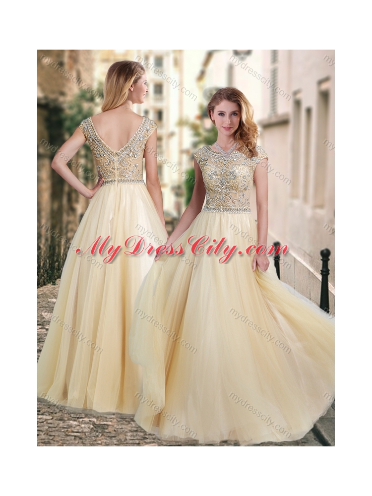 2016 Lovely A Line Beaded Bodice Scoop New Bridesmaid Dresses in Champagne