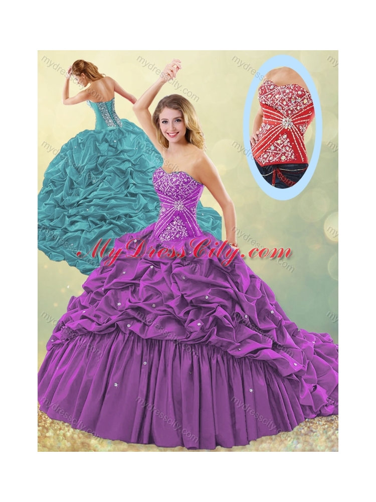 Popular Big Puffy Brush Train Taffeta Quinceanera Dress in Purple