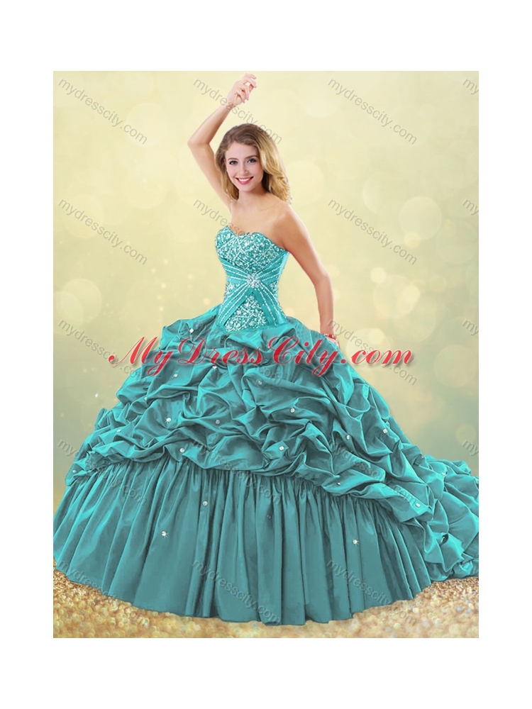 Popular Big Puffy Brush Train Taffeta Quinceanera Dress in Purple