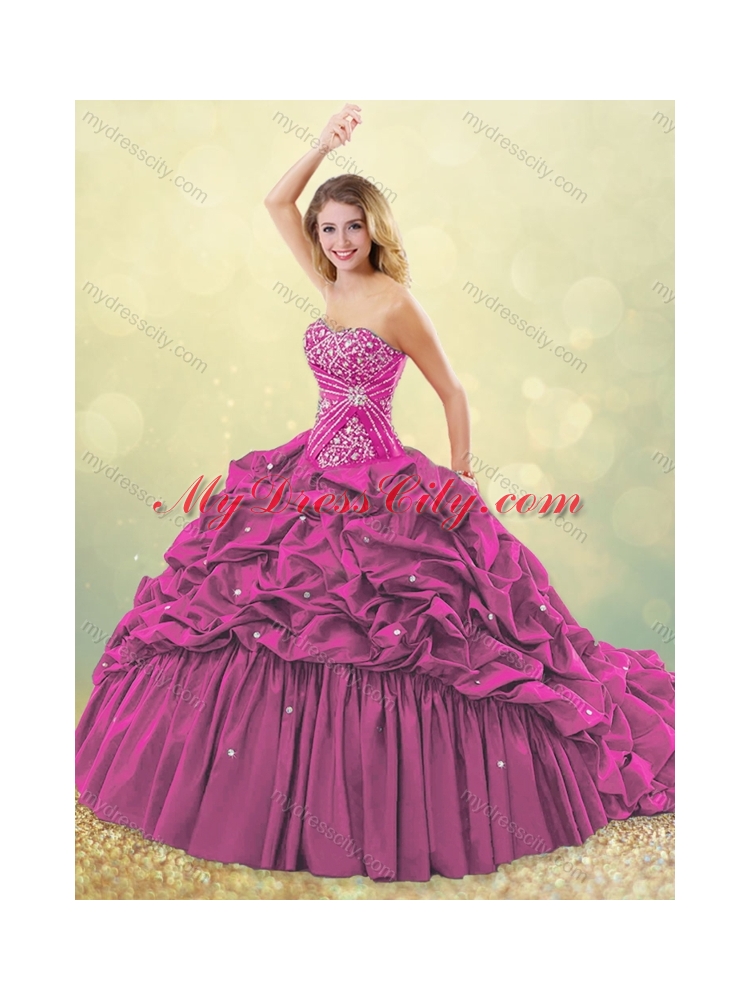 Popular Big Puffy Brush Train Taffeta Quinceanera Dress in Purple