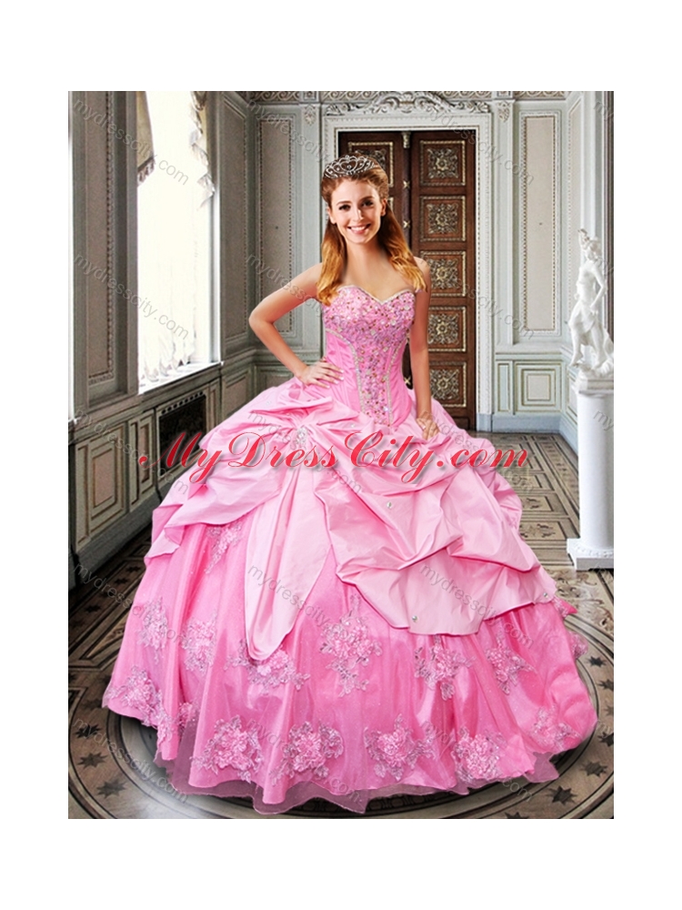 Beaded Rose Pink Quinceanera Dresses with Bubbles and Appliques