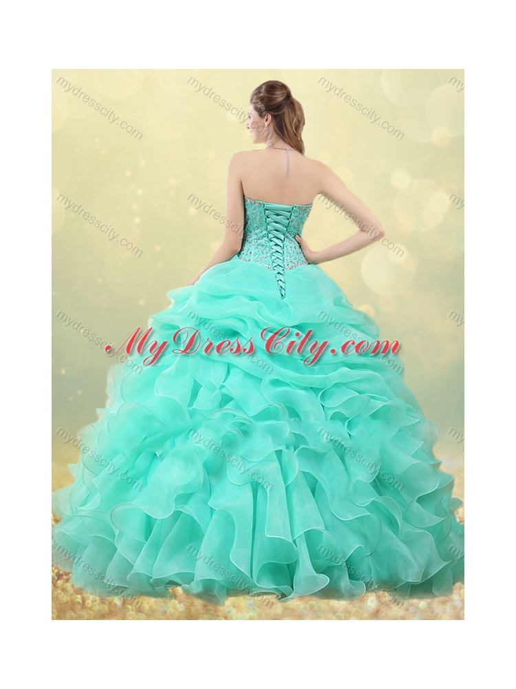 Big Puffy Apple Green Quinceanera Dress with Beading and Bubbles