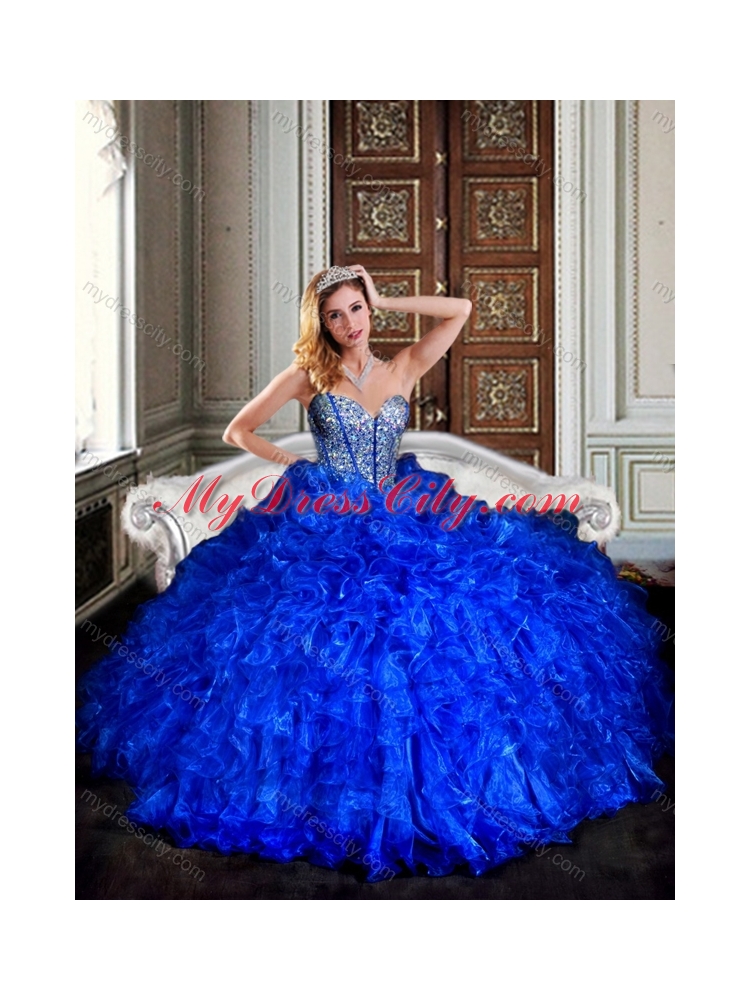 Elegant Visible Boning Royal Blue Quinceanera Dresses with Beading and Ruffles