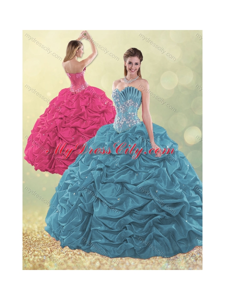 Latest Taffeta Teal Quinceanera Dress with Beading and Bubbles