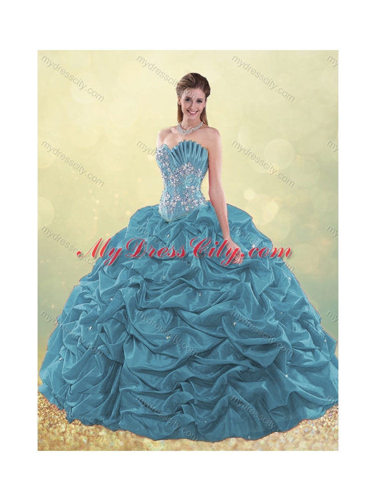 Latest Taffeta Teal Quinceanera Dress with Beading and Bubbles