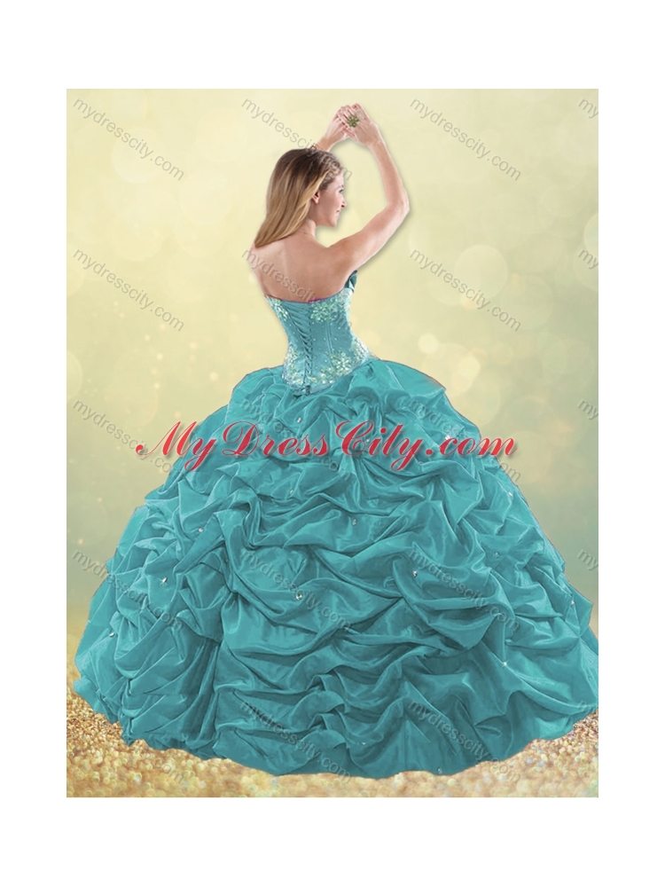 Latest Taffeta Teal Quinceanera Dress with Beading and Bubbles