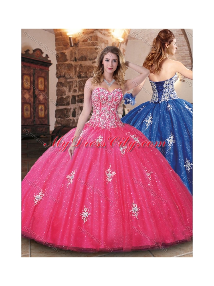 Modern Tulle Beaded and Applique Quinceanera Dress in Hot Pink