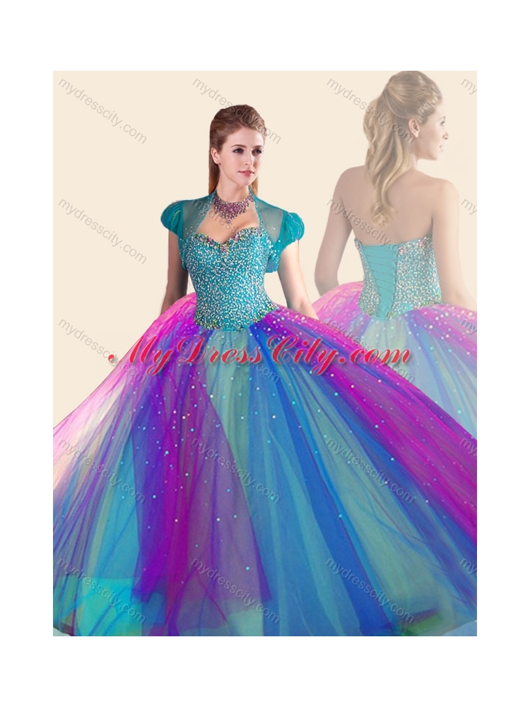 Beautiful Beaded Multi Color Quinceanera Dress in Tulle