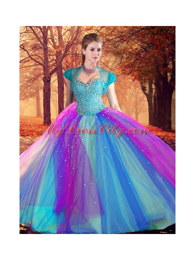 Beautiful Beaded Multi Color Quinceanera Dress in Tulle