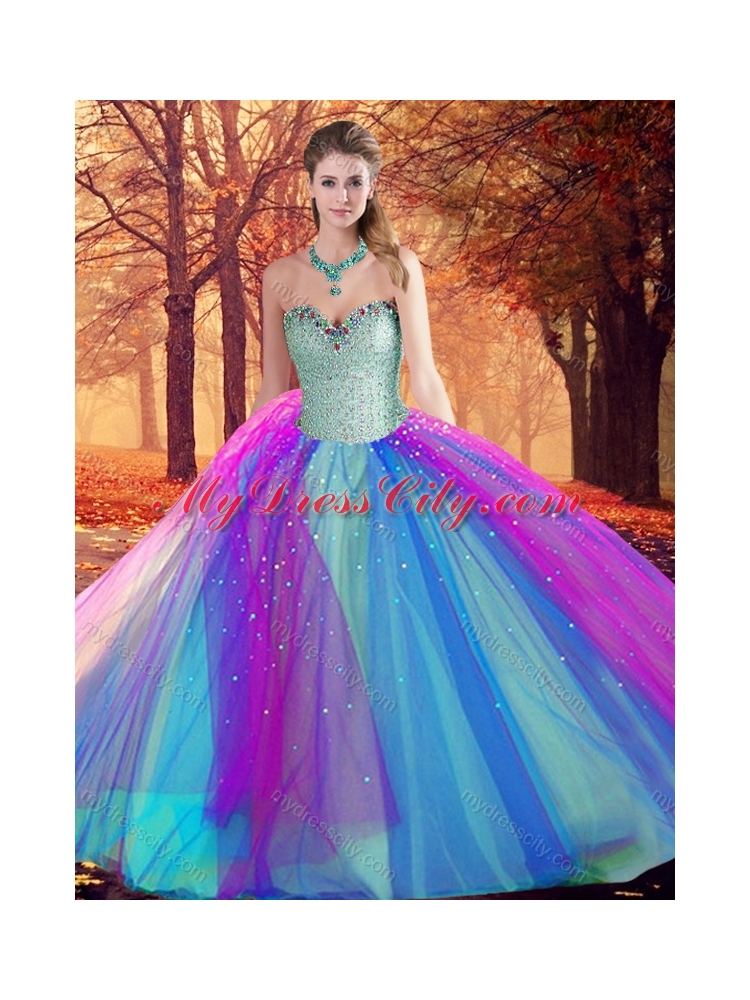 Beautiful Beaded Multi Color Quinceanera Dress in Tulle