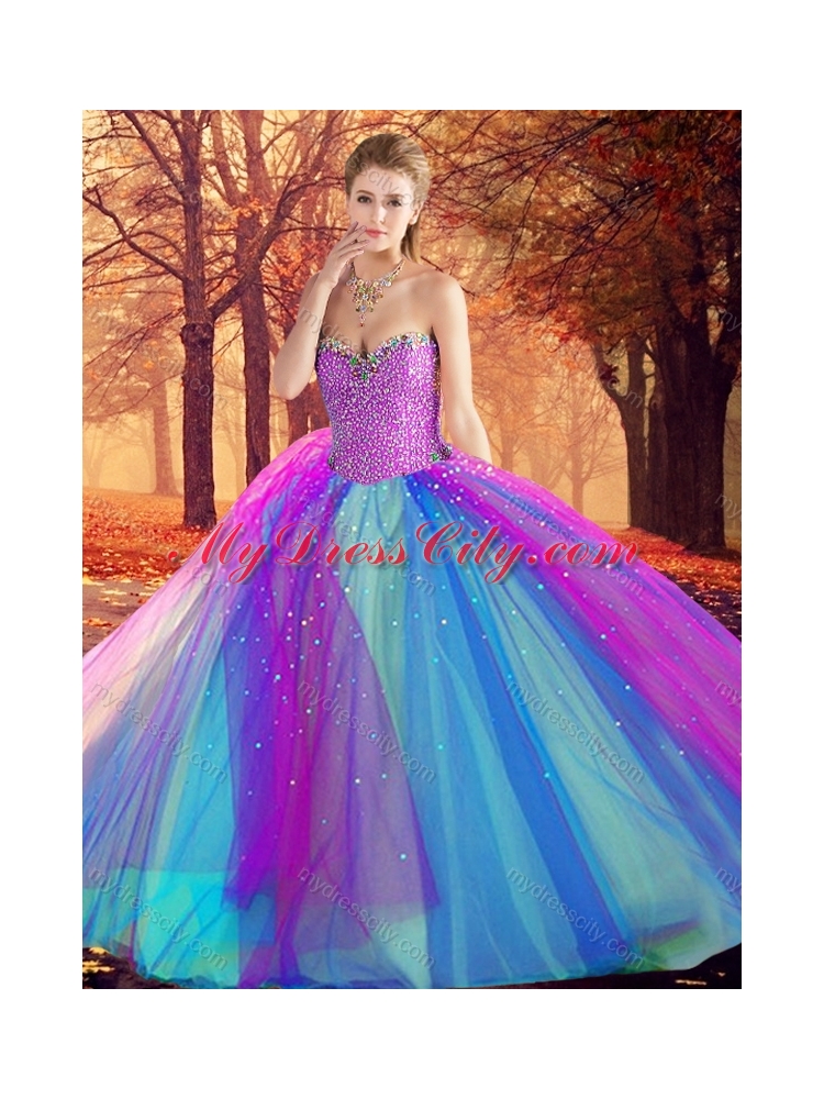 Beautiful Beaded Multi Color Quinceanera Dress in Tulle