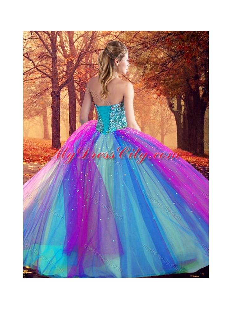 Beautiful Beaded Multi Color Quinceanera Dress in Tulle