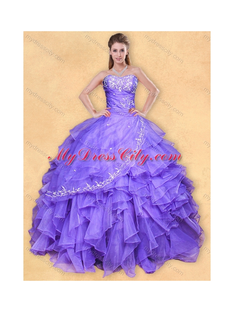 Big Puffy Applique Eggplant Purple Quinceanera Dress in Organza