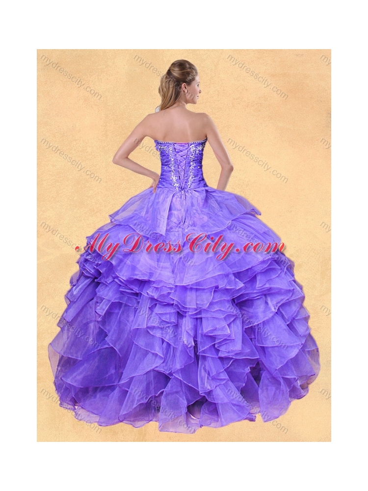 Big Puffy Applique Eggplant Purple Quinceanera Dress in Organza