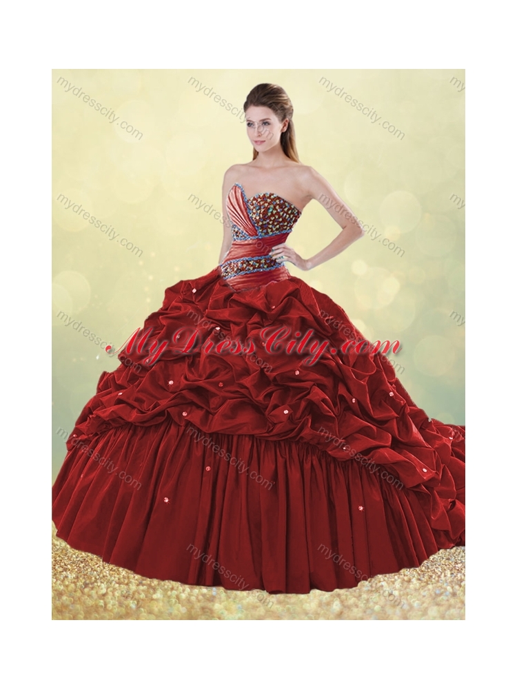 Luxurious Brush Train Taffeta Bubble Quinceanera Dress in Turquoise