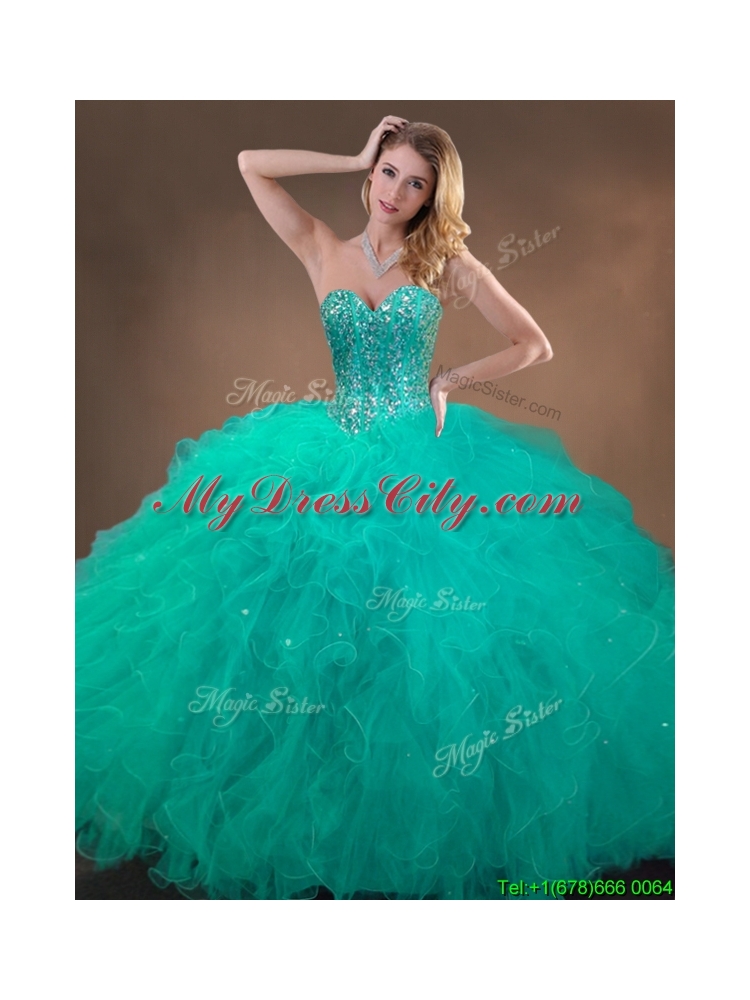 New Arrivals Beaded and Ruffles Quinceanera Gowns in Turquoise