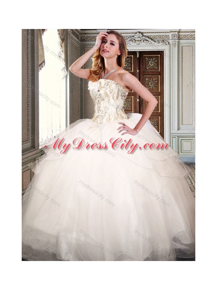 Simple Strapless White Quinceanera Dresses with Appliques and Beading