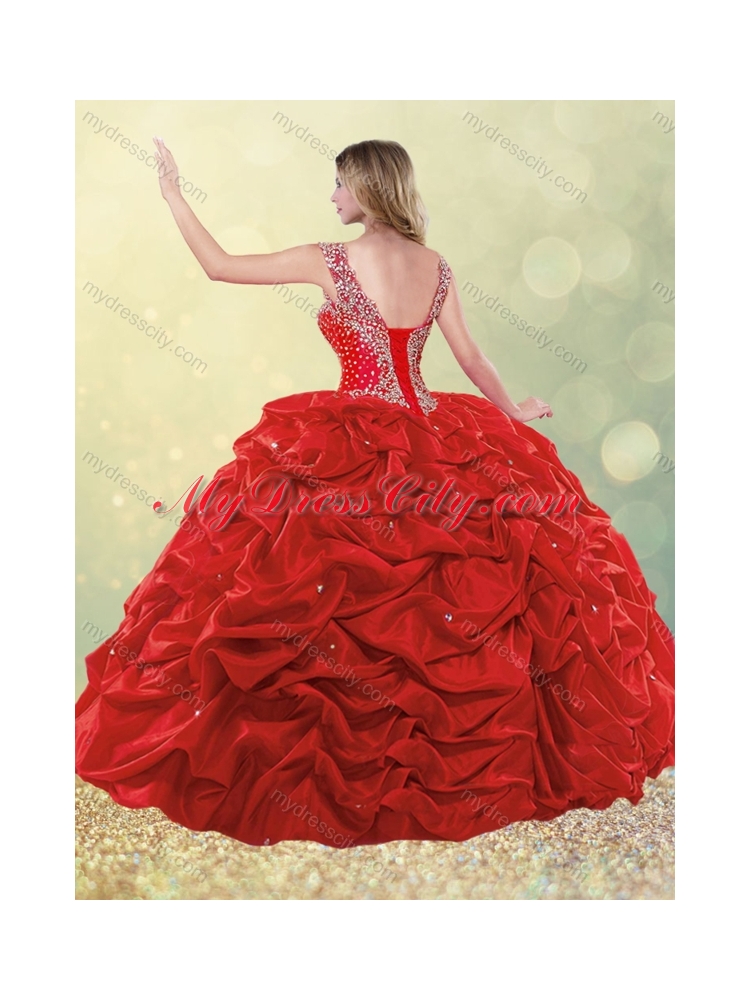 Unique Beaded Bodice Straps Taffeta Quinceanera Dress with Bubbles