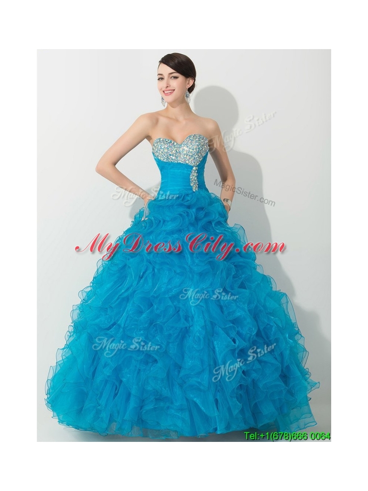 Unique Princess Baby Blue Quinceanera Gown with Beading and Ruffles