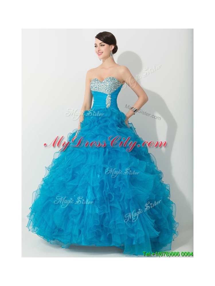 Unique Princess Baby Blue Quinceanera Gown with Beading and Ruffles