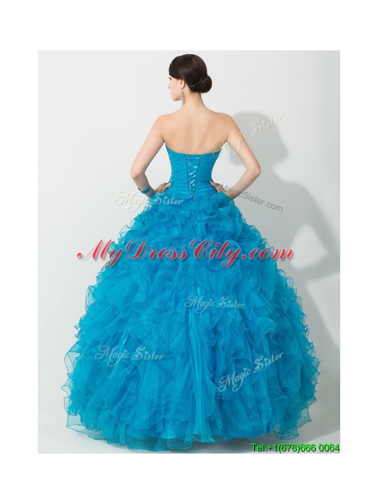 Unique Princess Baby Blue Quinceanera Gown with Beading and Ruffles