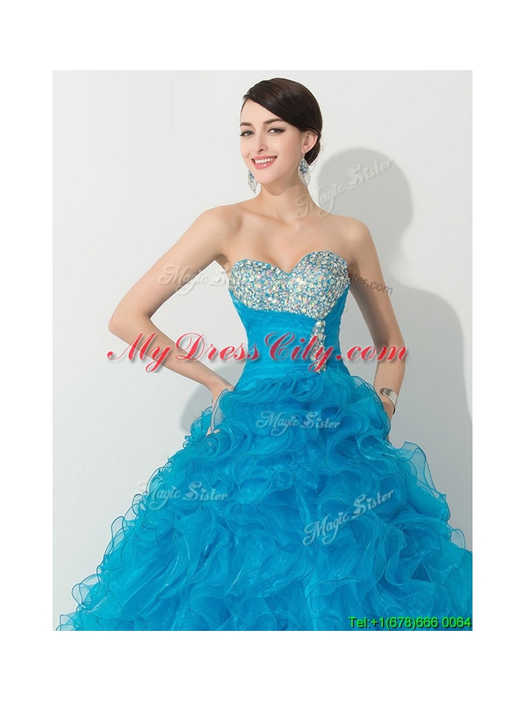 Unique Princess Baby Blue Quinceanera Gown with Beading and Ruffles