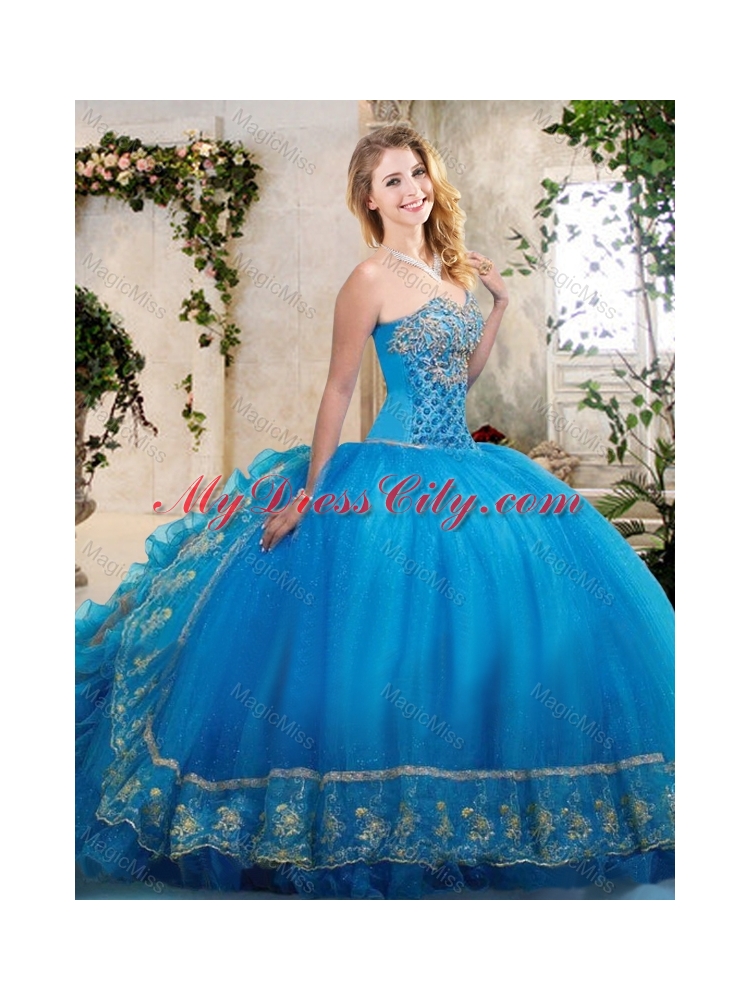 Big Puffy Teal Sweet 16 Dress with Beading and Appliques