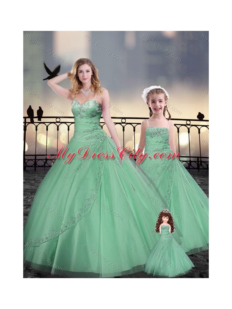 Beaded and Applique Apple Green Macthing Princesita With Quinceanera Dresses in Tulle