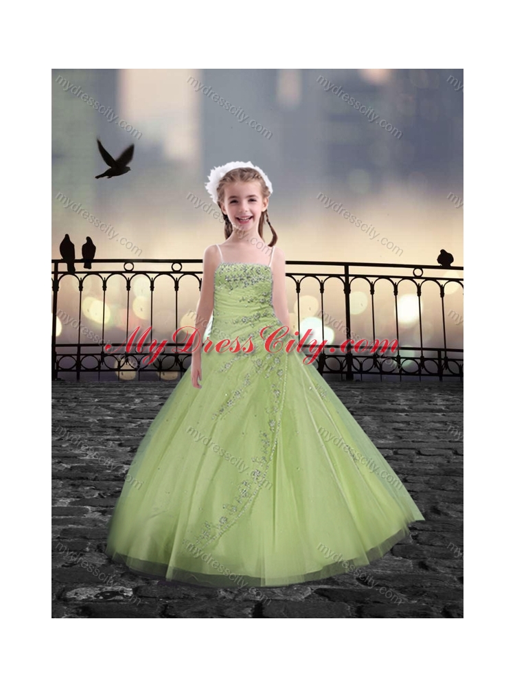 Spaghetti Straps Beaded Little Girls Pageant Dresses in Yellow Green