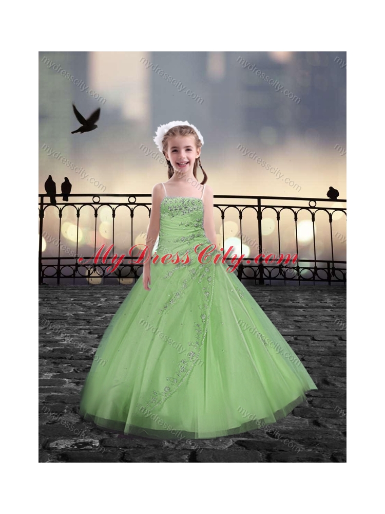 Spaghetti Straps Spring Green Mini Quinceanera Dresses with Beading