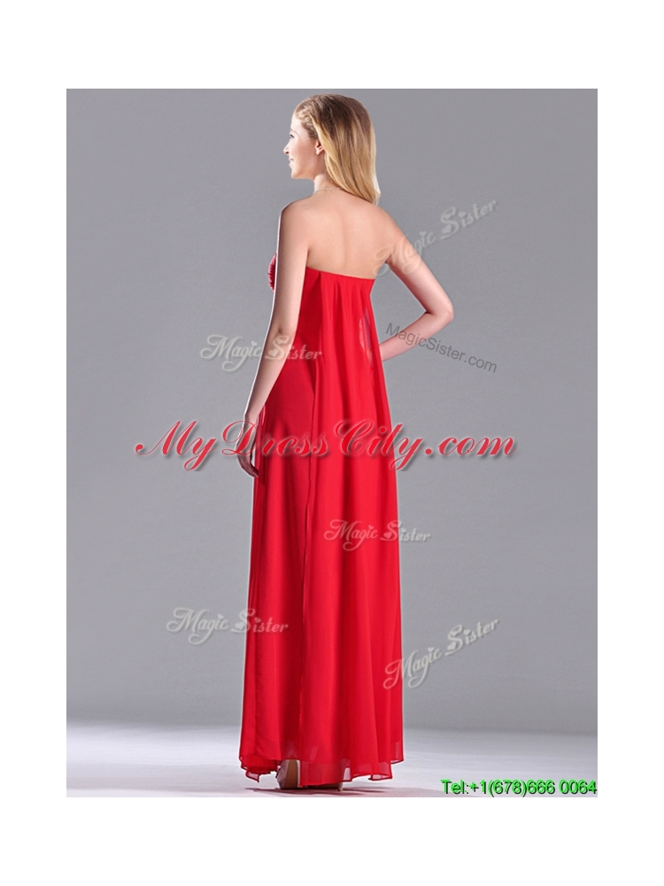 Beautiful Sweetheart Chiffon Ruched Red Bridesmaid Dress in Ankle Length 115.77