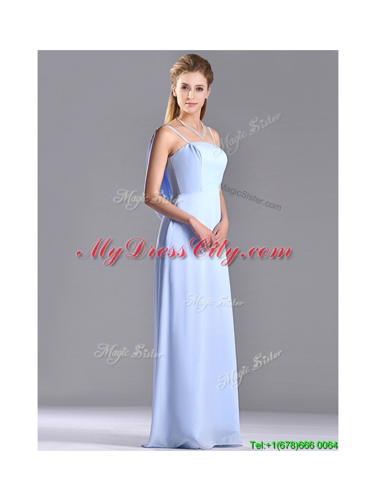 Cheap Chiffon Spaghetti Straps Long Dama Dress with Zipper Up