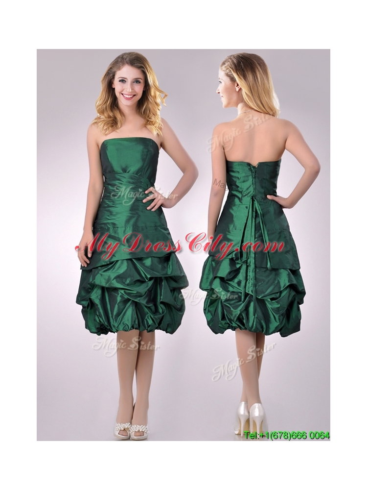 Classical Taffeta Strapless Bubble Dama Dress in Dark Green