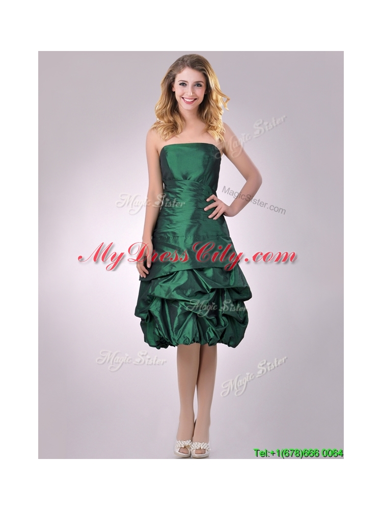 Classical Taffeta Strapless Bubble Dama Dress in Dark Green