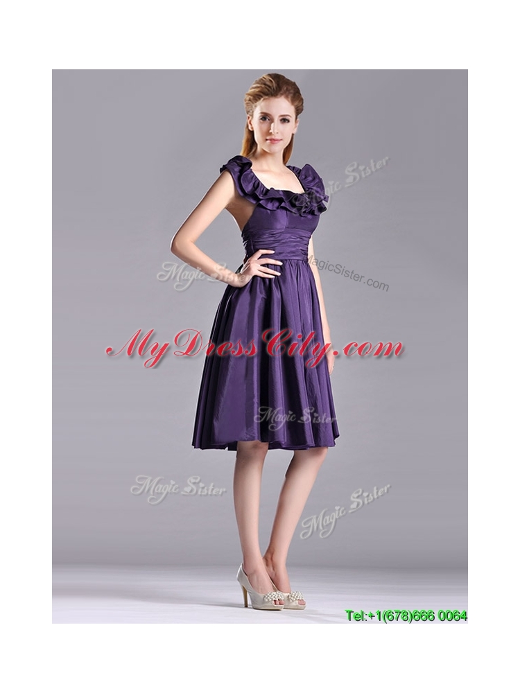 Elegant Halter Top Backless Short  Dama Dress in Dark Purple