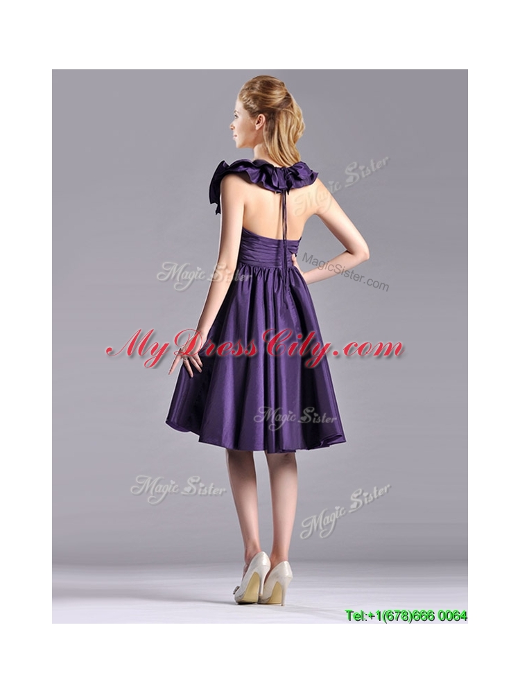 Elegant Halter Top Backless Short  Dama Dress in Dark Purple