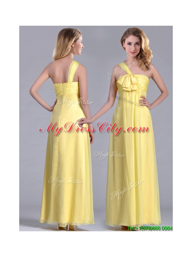 Exclusive One Shoulder Chiffon Yellow Dama Dress in Ankle Length