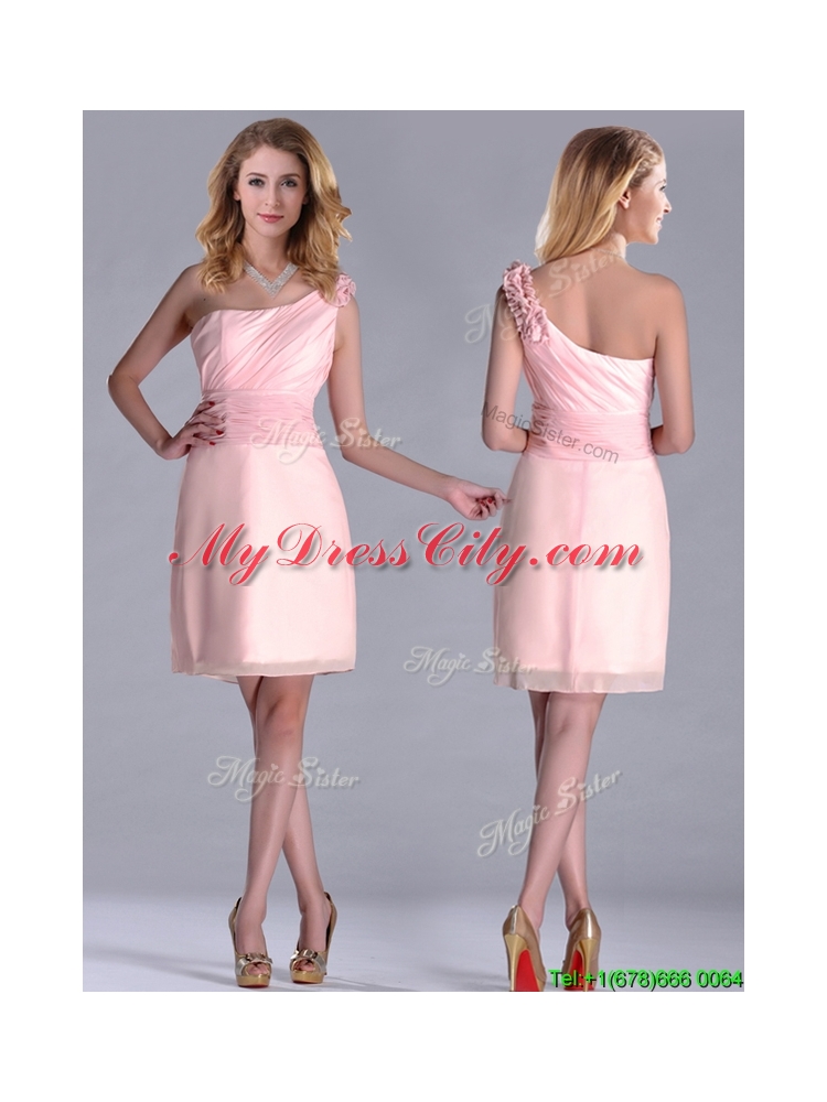 Exquisite One Shoulder Side Zipper Dama Dress in Baby Pink