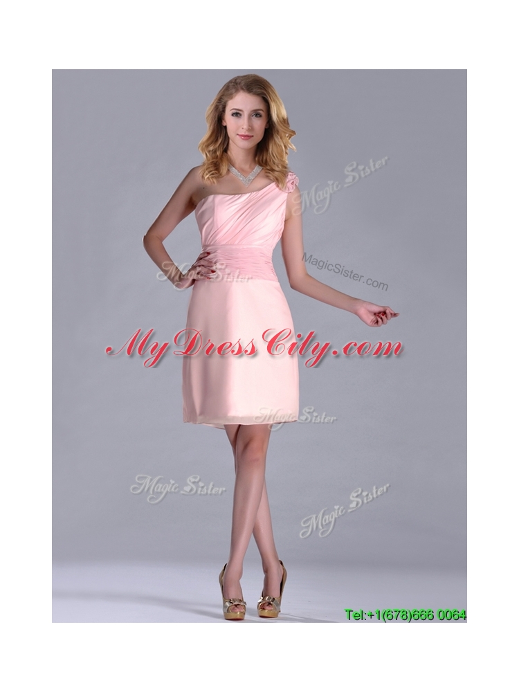 Exquisite One Shoulder Side Zipper Dama Dress in Baby Pink