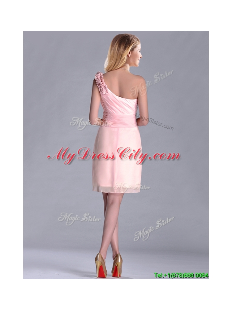 Exquisite One Shoulder Side Zipper Dama Dress in Baby Pink