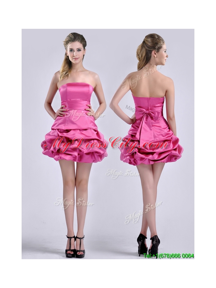 Latest A Line Bubble and Bowknot Taffeta Dama Dress in Hot Pink